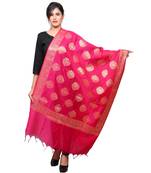 Banjara India Women's Banarasi Kora Silk Alia Butti Dupatta- Pink