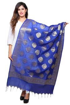 Banjara India Women's Banarasi Kora Silk Alia Butti Dupatta- Blue