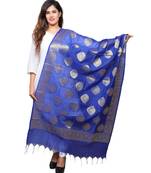 Banjara India Women's Banarasi Kora Silk Alia Butti Dupatta- Blue