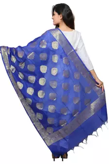 Banjara India Women's Banarasi Kora Silk Alia Butti Dupatta- Blue