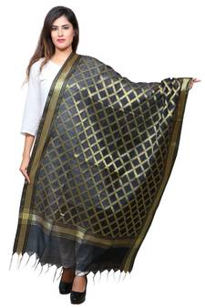 Banjara India Women's Banarasi Kora Silk Alia Butti Dupatta- Blue