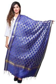 Banjara India Women's Banarasi Kora Silk Alia Butti Dupatta- Blue