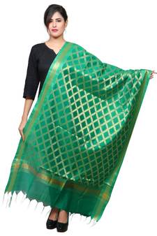 Banjara India Women's Banarasi Kora Silk Alia Butti Dupatta- Blue