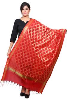 Banjara India Women's Banarasi Kora Silk Alia Butti Dupatta- Blue