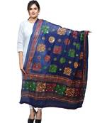 Banjara India Women's Pure Cotton Aari Embroidery & Foil Mirrors Dupatta (Chakachak) Dark Blue - CHK15