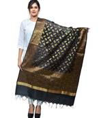 Banjara India Women's Banarasi Kora Silk Zari Dupatta - Leaf-Black