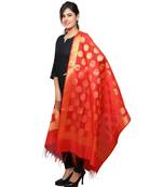 Banjara India Women's Banarasi Kora Silk Polka Dot Butti Dupatta- Red