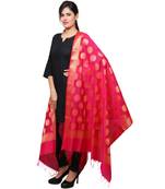 Banjara India Women's Banarasi Kora Silk Polka Dot Butti Dupatta- Pink