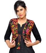 Banjara India Women's Dupion Silk Kutchi Embroidered Sleeveless Short Jacket/Koti/Shrug (Keri Allover)