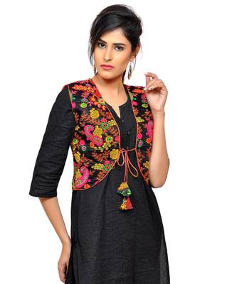 Banjara India Women's Dupion Silk Kutchi Embroidered Sleeveless Short Jacket/Koti/Shrug (Keri Allover) 4
