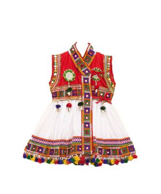 Banjara India Sleeveless Mirror Work Embroidered Kedia Set - White (KD-BGD-White) 2