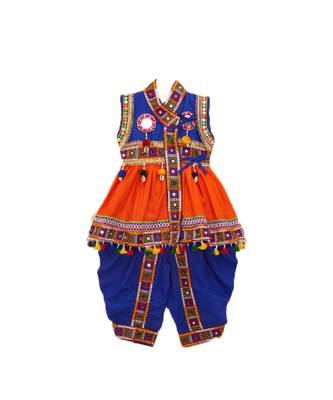 Banjara India Sleeveless Mirror Work Embroidered Kedia Set - Orange (KD-BGD-Orange) 1