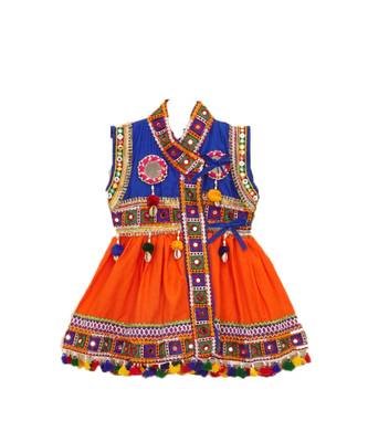 Banjara India Sleeveless Mirror Work Embroidered Kedia Set - Orange (KD-BGD-Orange) 2