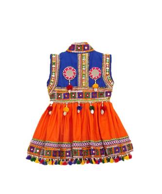 Banjara India Sleeveless Mirror Work Embroidered Kedia Set - Orange (KD-BGD-Orange) 3
