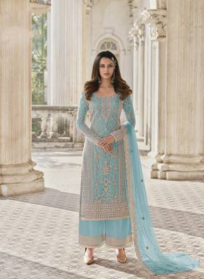 Sky-blue embroidered net salwar 1