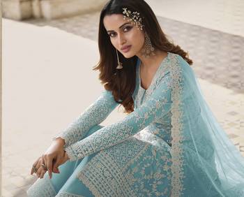 Sky-blue embroidered net salwar 2