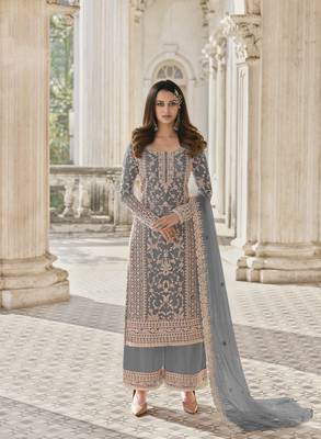 Grey embroidered net salwar 1