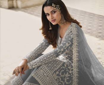Grey embroidered net salwar 2