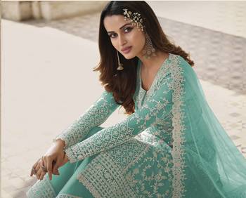 Sea-green embroidered net salwar 2