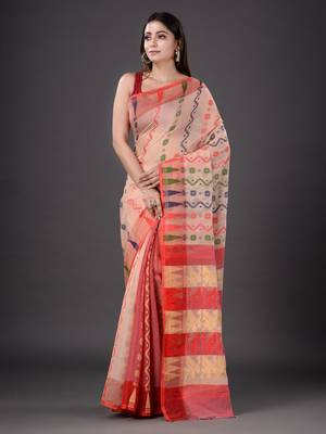 Beige hand woven silk cotton saree  1