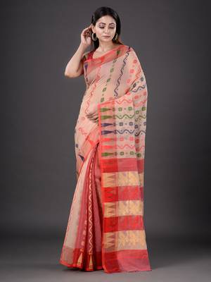 Beige hand woven silk cotton saree  2