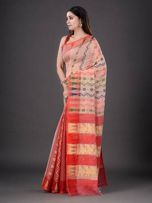 Beige hand woven silk cotton saree  3
