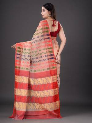 Beige hand woven silk cotton saree  4