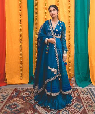 Chanderi Woven Blue Skirt set 1