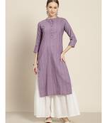 Mohvogue Women's Mauve Embellished Polycotton Kurta