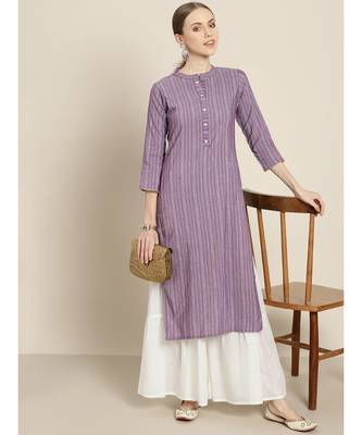 Mohvogue Women's Mauve Embellished Polycotton Kurta 3