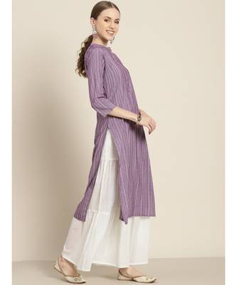 Mohvogue Women's Mauve Embellished Polycotton Kurta 4