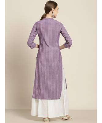 Mohvogue Women's Mauve Embellished Polycotton Kurta 5