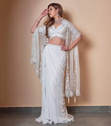 Floral Machine Work Blouse, Paired With Skirt And Dupatta