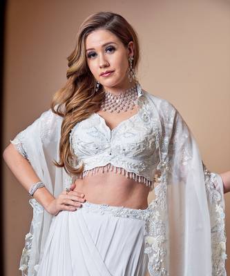 Floral Machine Work Blouse, Paired With Skirt And Dupatta 4