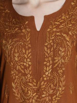 Seva Chikan Hand Embroidered Brown Rayon Chikankari-Kurtis 4