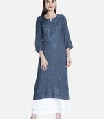Hand Embroidered Grey Rayon Lucknowi Chikankari Kurti