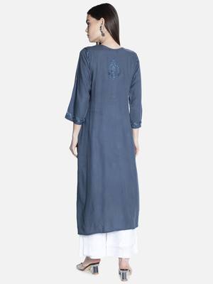 Hand Embroidered Grey Rayon Lucknowi Chikankari Kurti 2