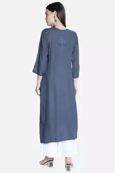 Hand Embroidered Grey Rayon Lucknowi Chikankari Kurti