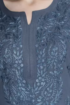 Hand Embroidered Grey Rayon Lucknowi Chikankari Kurti