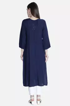 Hand Embroidered Navy-Blue Rayon Chikankari-Kurtis