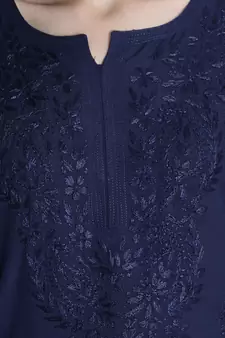 Hand Embroidered Navy-Blue Rayon Chikankari-Kurtis