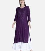Seva Chikan Hand Embroidered Purple Rayon Chikankari-Kurtis