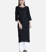 Hand Embroidered Black  Rayon Chikankari-Kurtis