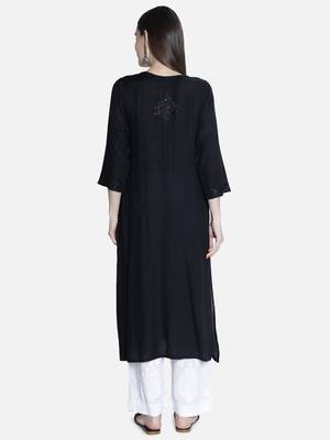 Hand Embroidered Black  Rayon Chikankari-Kurtis 2