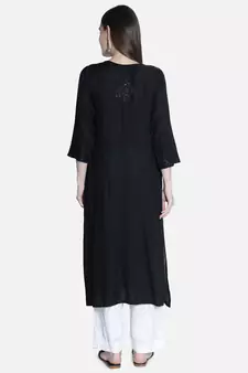 Hand Embroidered Black  Rayon Chikankari-Kurtis