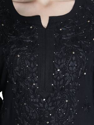 Hand Embroidered Black  Rayon Chikankari-Kurtis 4