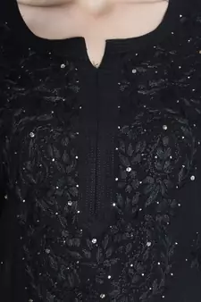Hand Embroidered Black  Rayon Chikankari-Kurtis
