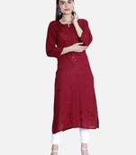 Seva Chikan Hand Embroidered Maroon Rayon Chikankari-Kurtis