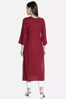 Seva Chikan Hand Embroidered Maroon Rayon Chikankari-Kurtis