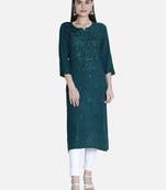 Hand Embroidered Green Rayon Chikankari-Kurtis